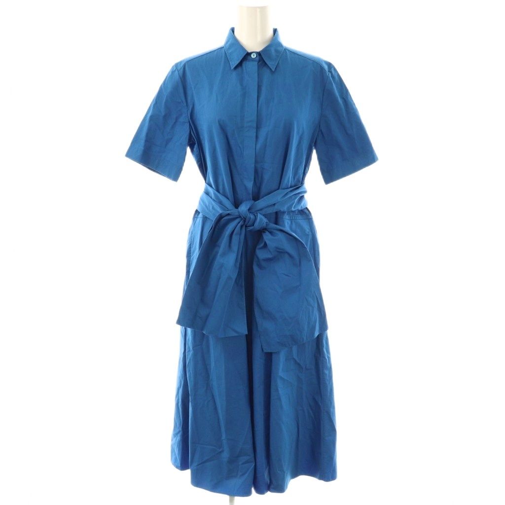 エルメス HERMES ゴルチエ期 シャツワンピース ロング 半袖 36 ブルー DF OS