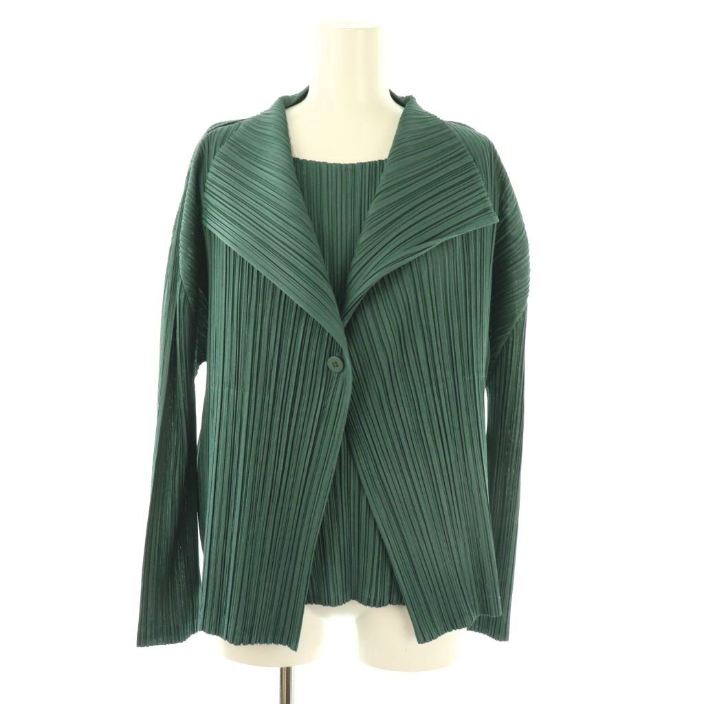 プリーツプリーズ PLEATS PLEASE イッセイミヤケ プリーツ アンサンブル ノースリーブカットソー × カーディガン 3 グリーン |DF OS