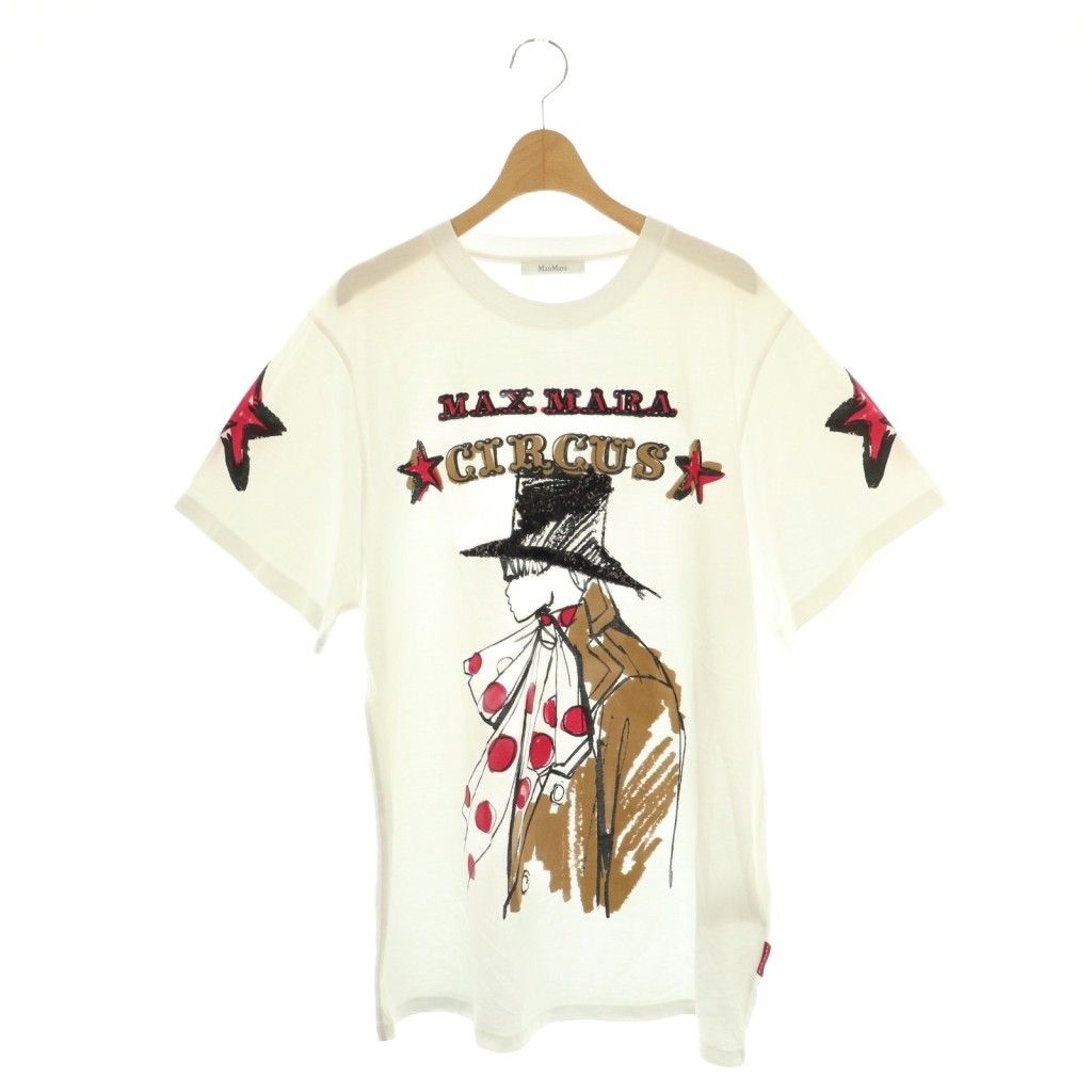 マックスマーラ MAX MARA 24SS オーバーサイズ プリント スパンコール Tシャツ カットソー S ホワイト マルチ DF OS