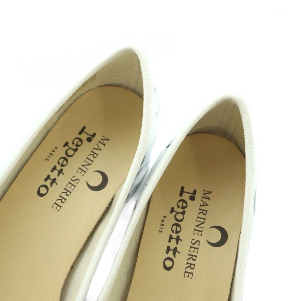  レペット Repetto × マリーンセル MARINE SERRE Camille パンプス ラウンドトゥ チャンキーヒール 総柄 ムーンプリント 38 24.0 cm 白 ホワイト 黒 ブラック V 4235 MI OS ハイヒール パンプス パンプス