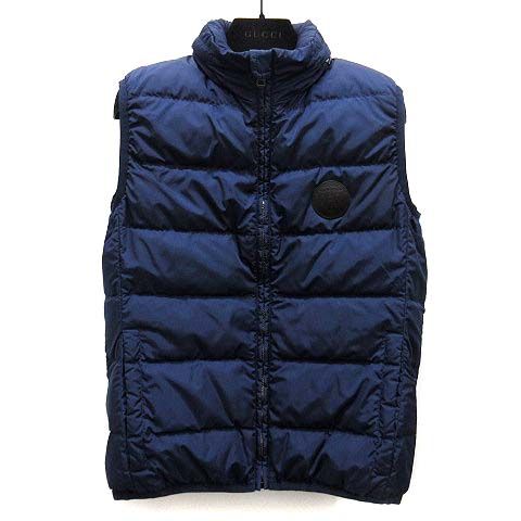 耳新しい グッチ GUCCI クレスト ワッペン ダウン ベスト 収納フード 429855 ネイビー 紺 40 個性