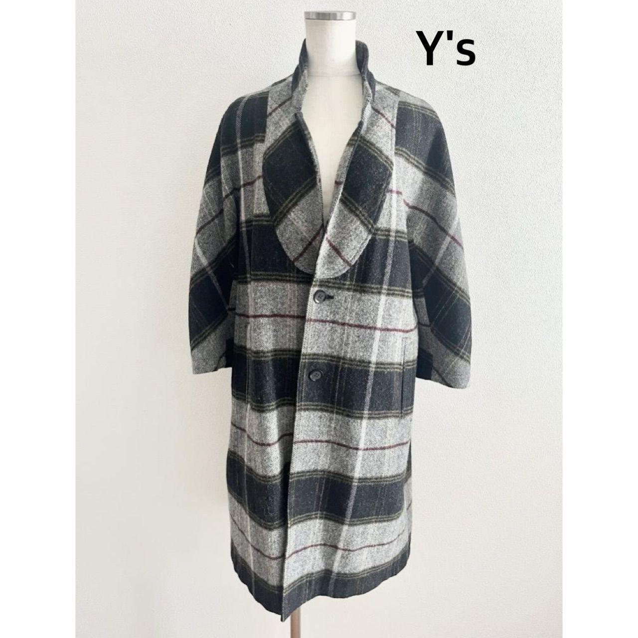 Y s ワイズ ウールコート チェック サイズ 2 大人 カジュアル 裏地あり み 6459274
