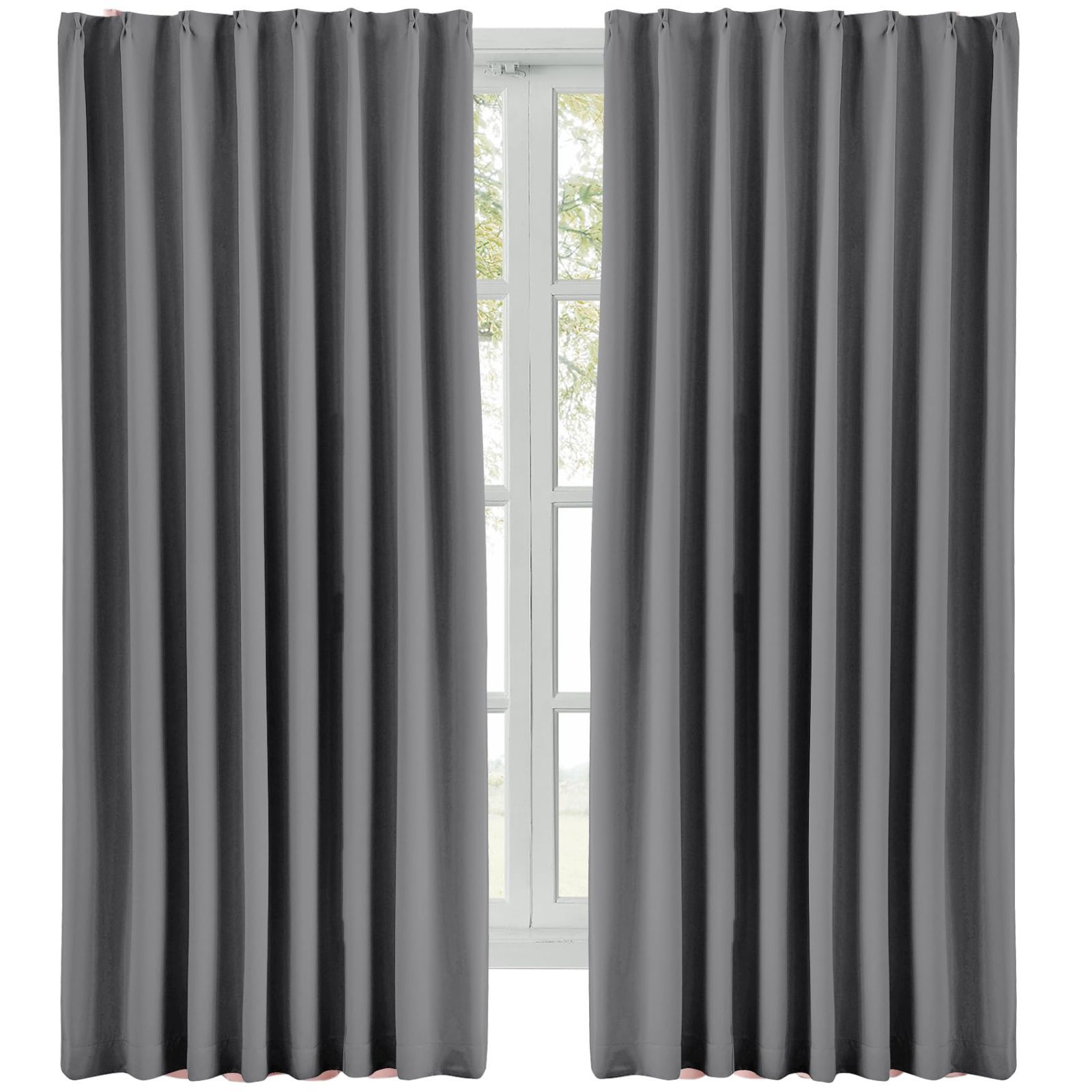 【人気商品】無地 防音 洗濯可能 防寒 寝室 断熱 リビング 厚手 1級遮光 2枚組 遮光カーテン (グレー カーテン 幅100cm×丈178cm) Hansleep