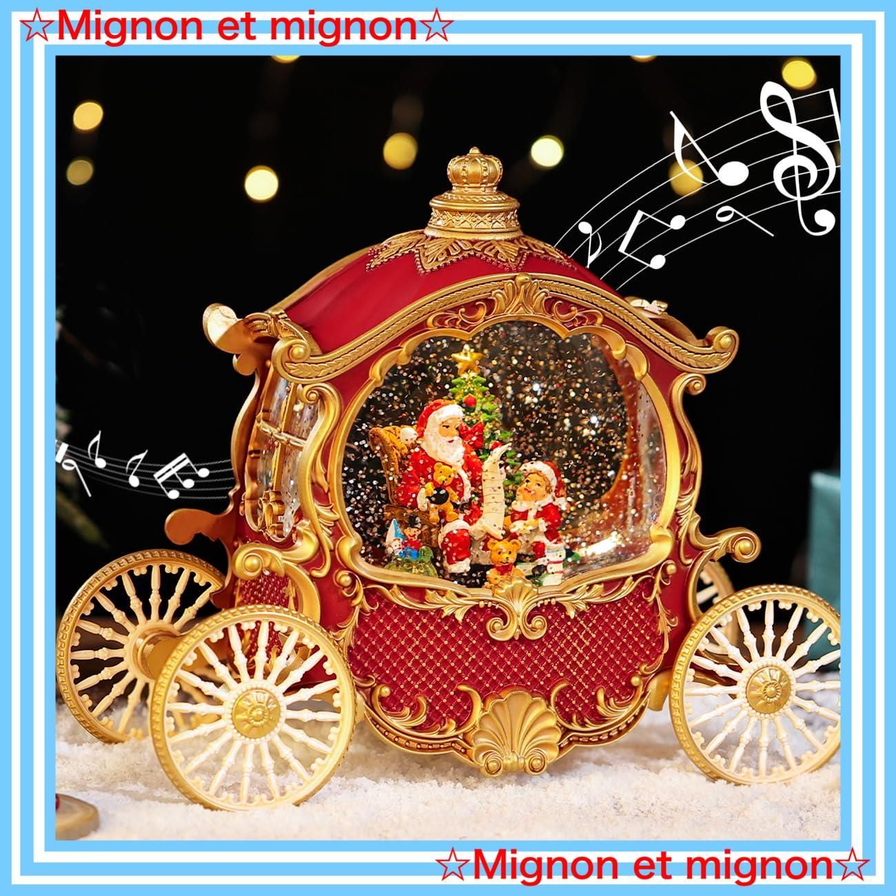 馬車 スノードーム クリスマスツリースノーグローブ 8曲自動ループ LEDライト内蔵 クリスマスプレゼント Lewondr インテリア クリスマス置物飾り サンタさんの馬車 レッド