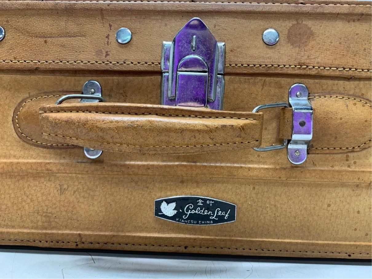 特大 トランクケース 革製 アタッシュケース レザー 金叶 ヴィンテージ雑貨 アンティーク レトロ A9789B16