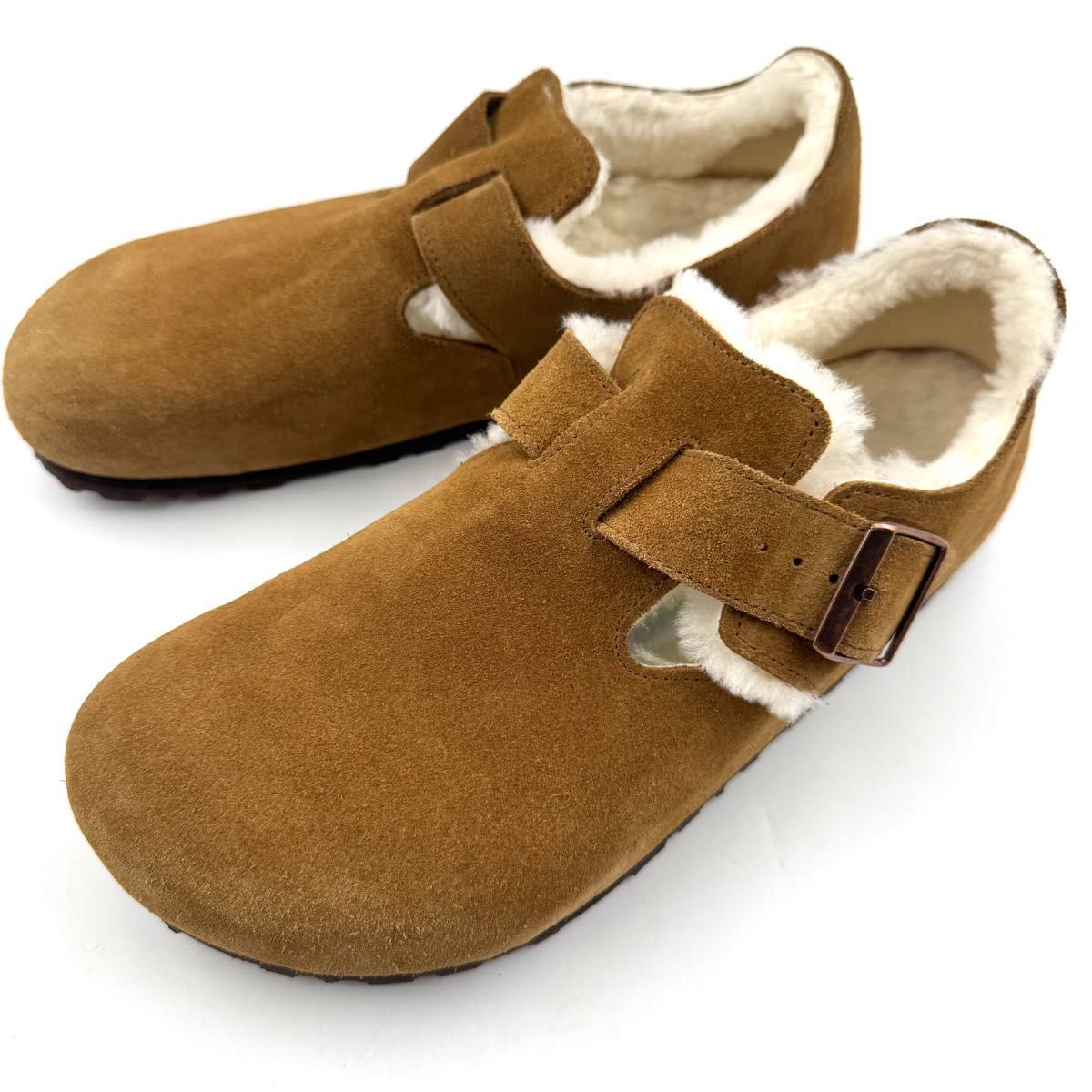 ほぼ BIRKENSTOCK LONDON SHEARLING ビルケンシュトック ボーイズマーケット 別注 スエード ボア LEVE Tea シアリングティー 42E 27cm