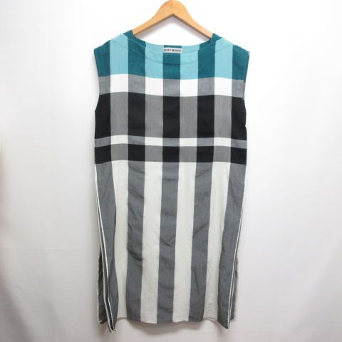 イッセイミヤケ ISSEY MIYAKE チェック柄 ノースリーブ ワンピース 2 白黒グレー緑 IM52FH507 日本製