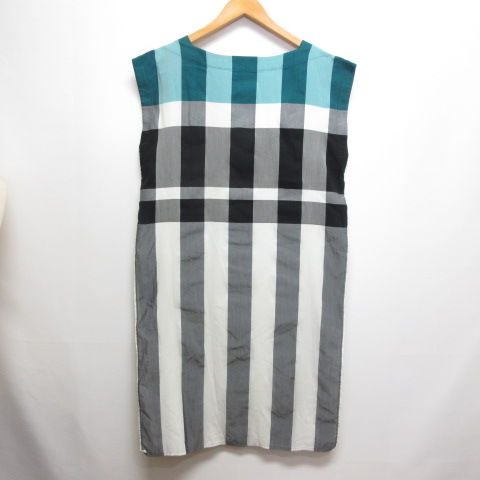 イッセイミヤケ ISSEY MIYAKE チェック柄 ノースリーブ ワンピース 2 白黒グレー緑 IM52FH507