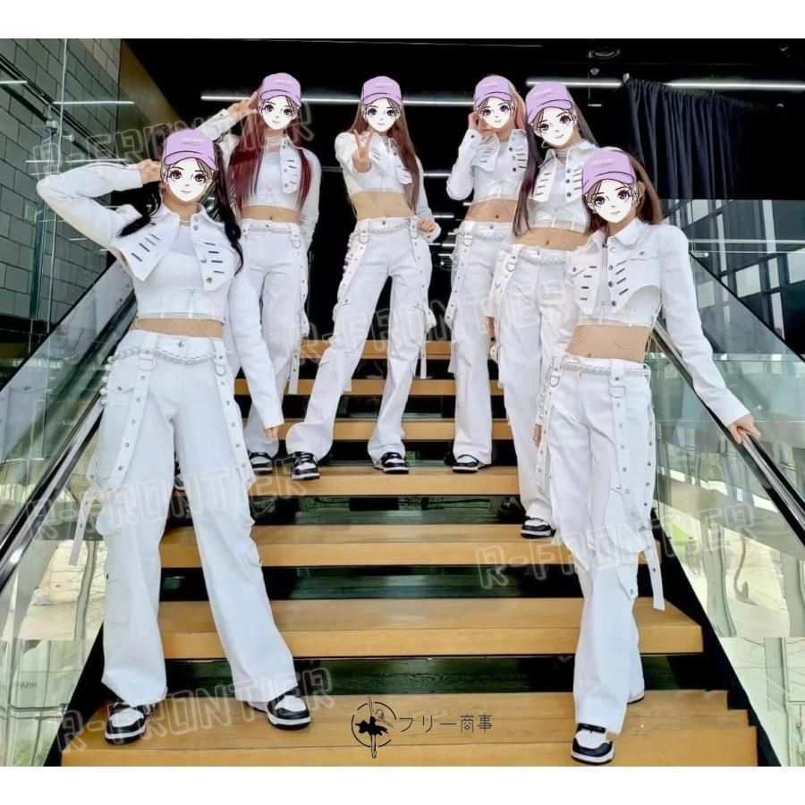 ダンス衣装 セットアップ レディース 大人 kpop 衣装 韓国 アイドル 衣装 ダンス 白 へそ出し ホワイト ロングパンツ ジャケット 2点セット