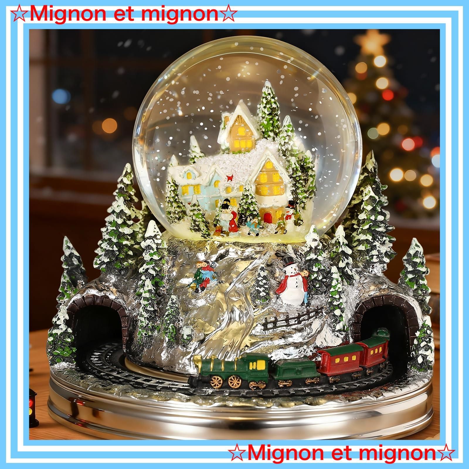 クリスマスプレゼント インテリア ガラス 樹脂製 8曲クリスマスソング自動ループ 2Way給電 クリスマス置物飾り USB-電池式 ライト内蔵 クリスマスツリースノーグローブ 冬の森鉄道 クリスマススノードーム スノードーム Lewondr