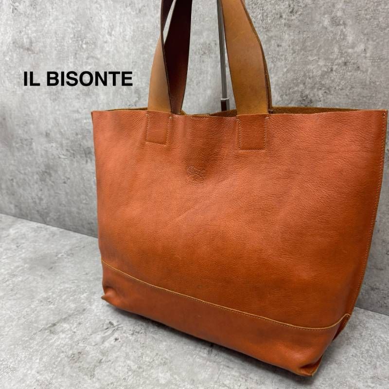 美品✨ イルビゾンテ レザー トートバッグ ヌメ革 A4収納可 ブラウン IL BISONTE イルビゾンテ レザー トートバッグ ヌメ革 A4対応 ブラウン