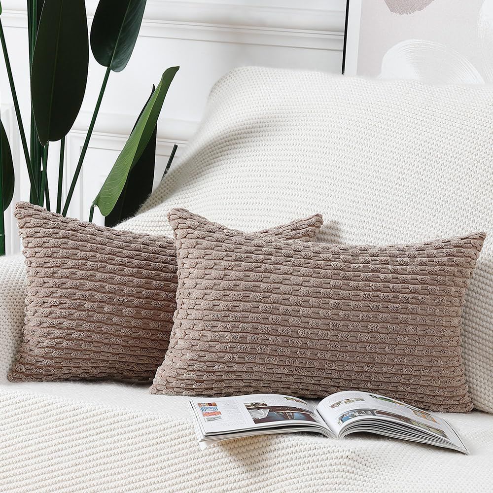 新品 Madizz クッションカバー 2枚セット 柔らかい コーデュロイ 装飾的な 枕カバー 贅沢 スタイル クッションケース 寝室用 ソファ用 30 x 50 cm ブラウン