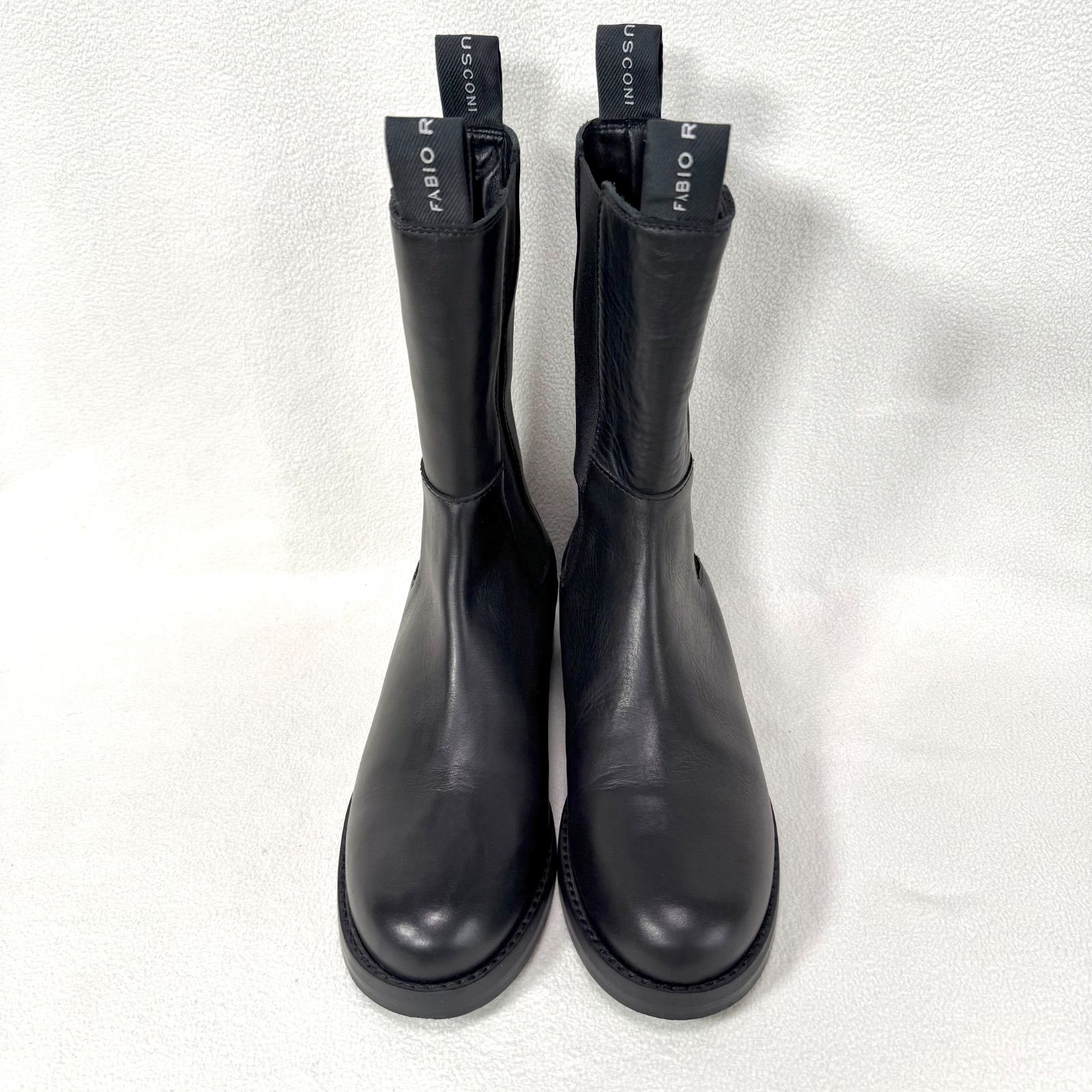 35 ファビオルスコーニ サイドゴア ミドル レザー ブラック FABIO RUSCONI イタリア製