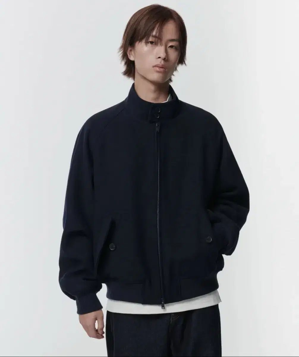 ムシンサ ウールブレンド ハリントンジャケット ネイビー