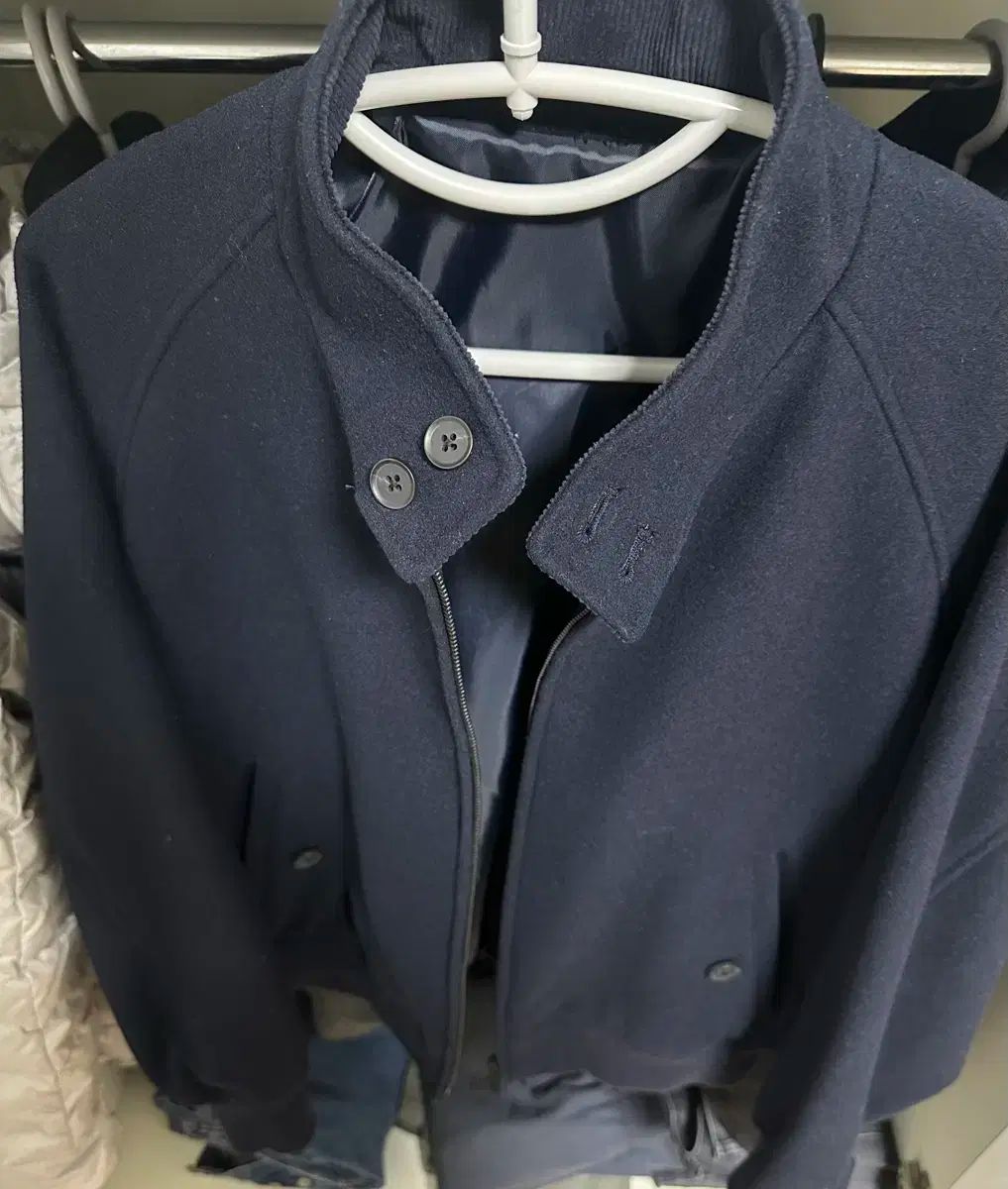 ムシンサ ウールブレンド ハリントンジャケット ネイビー