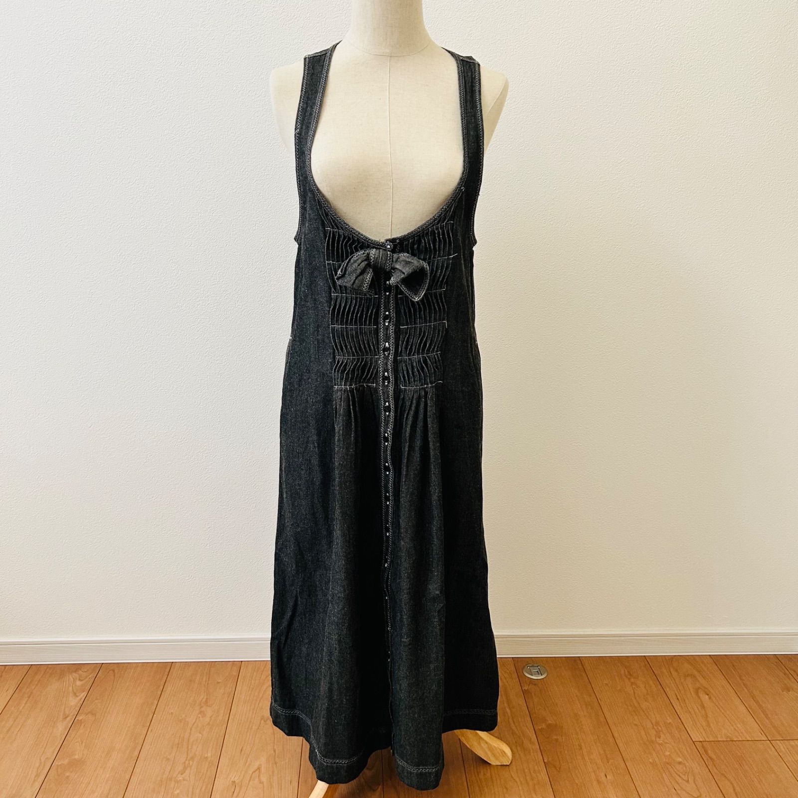 ピンクハウス デニムジャンスカ ワンピース リボン 黒系