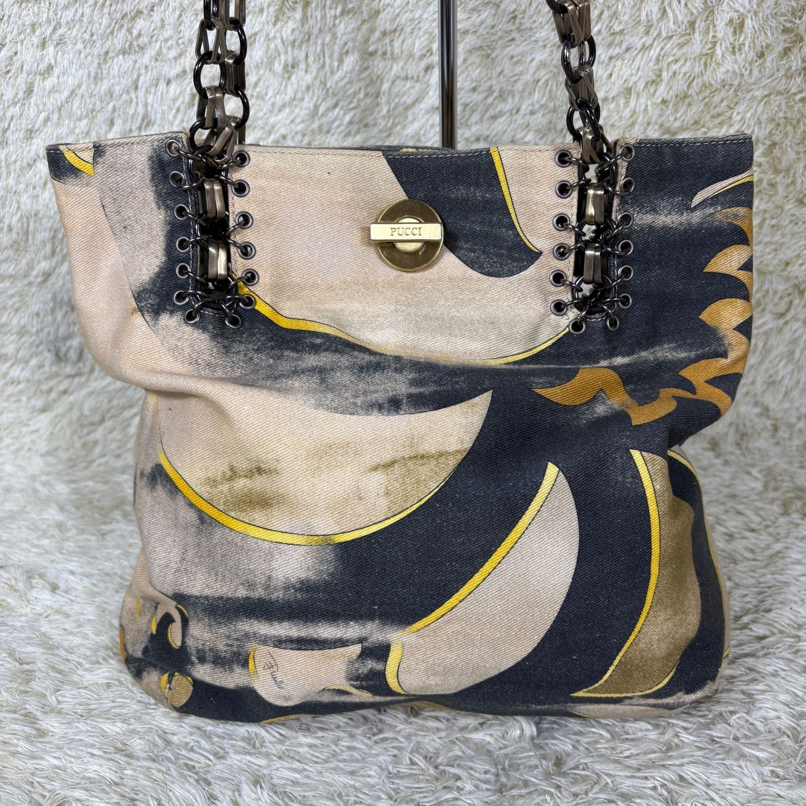 エミリオプッチ ショルダーバッグ キャンバス チェーン ターンロック