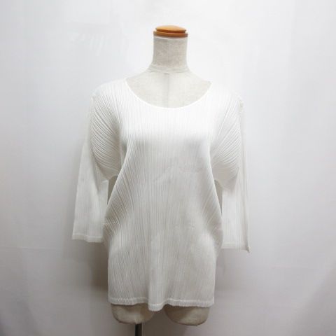 プリーツプリーズ PLEATS PLEASE ISSEY MIYAKE ドルマン プリーツ カットソー 3 白 ホワイト PP01-JK201 七分袖 イッセイミヤケ