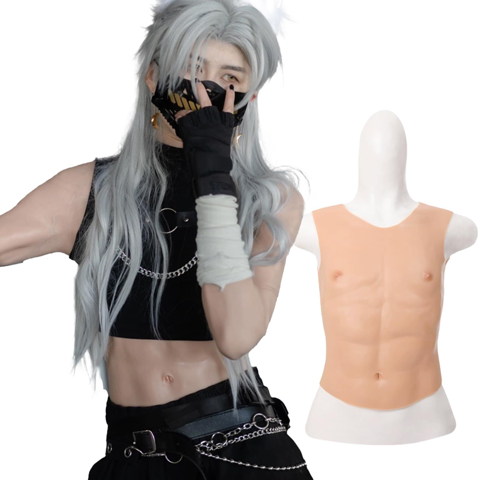 YRZGSAWJ 筋肉スーツ 軽量版 ベスト型 タンクトップ型 細マッチョ シリコン筋肉 シリコンスーツ マッチョスーツ 偽腹筋 偽筋肉 コスプレ 仮装