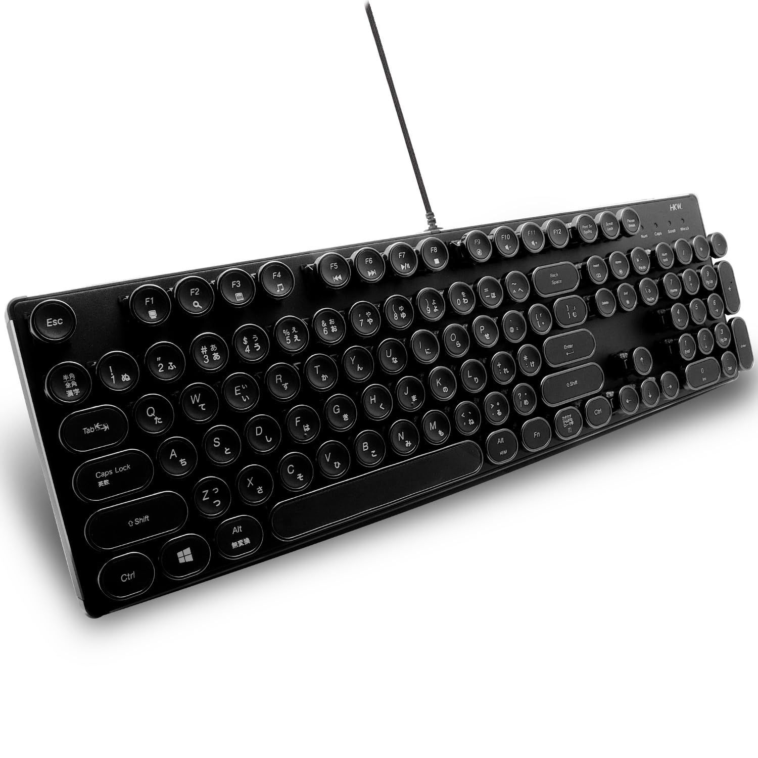 HKW タイプライター風メカニカルキーボード 青軸 104キー USB有線 日本語キーボード ブラック