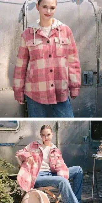 JEEP 25FW レディース ボアファー シャツ チェック柄 キルティング アウター ピンク 95 M GULLKHAN_COM