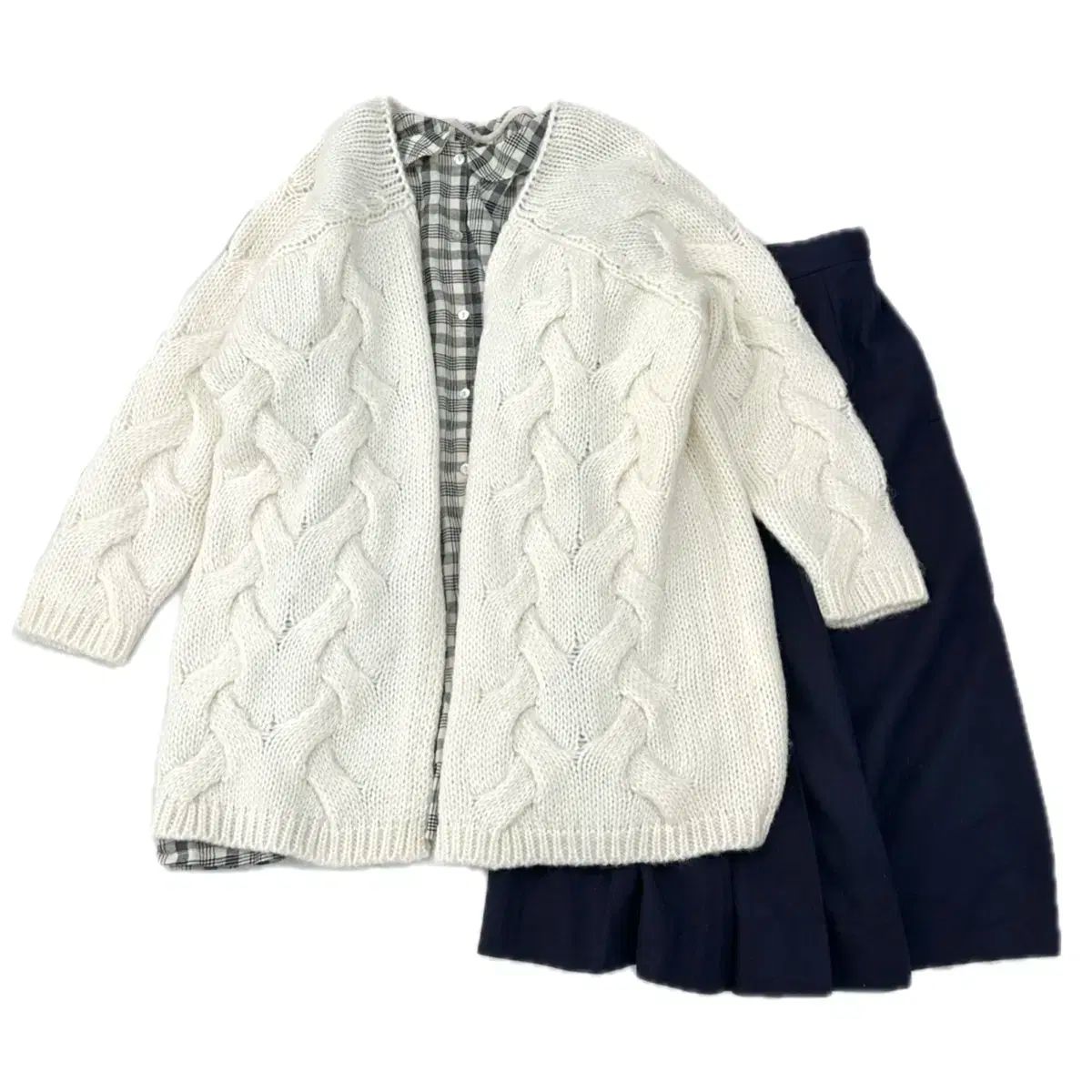 日本 ヴィンテージ 恋人 冬 デート ケーブルニット カーディガン ウール スカート コーディネートセット