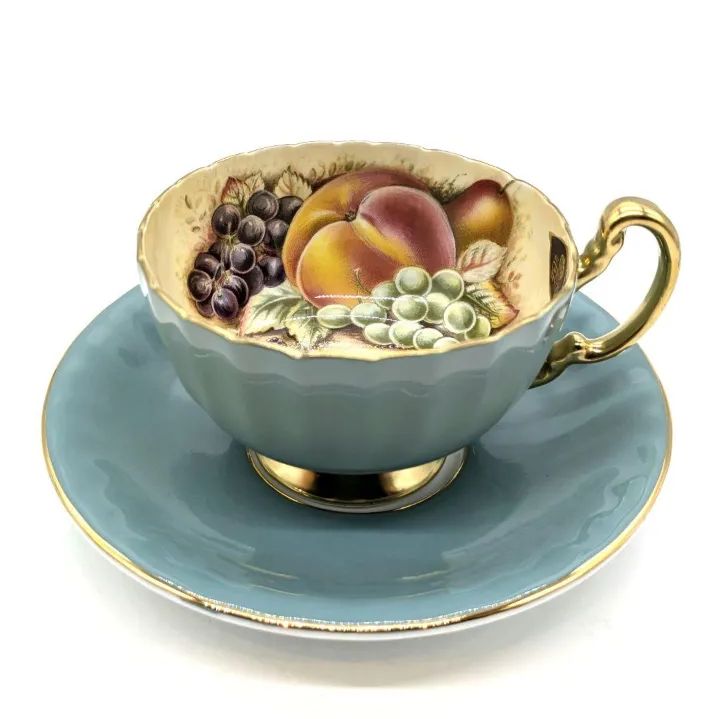 エインズレイ ペアカップ＆ソーサー オーチャードゴールド ターコイズブルー AYNSLEY 金彩 洋食器