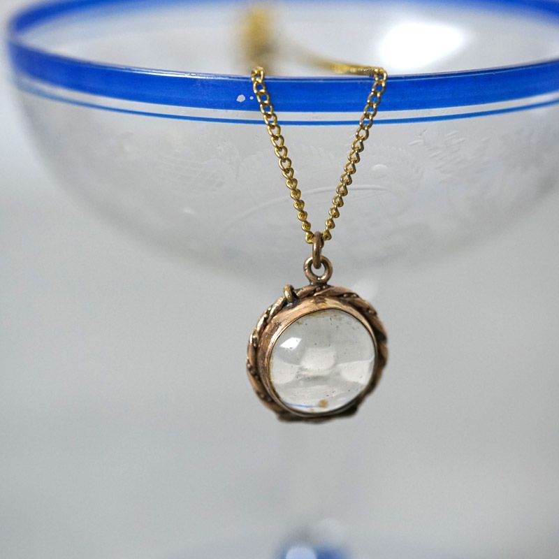 メキシコアンティーク ブラス＆グラス ロケットペンダント 1930年代頃 W2.2×H2.5×D1.8cm ga-1236