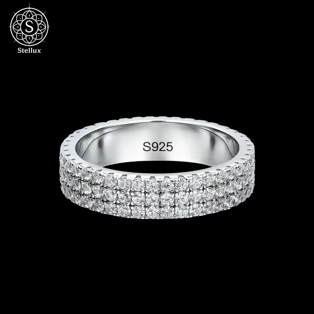 最旬トレンド テニスチェーンリング VVS1モアサナイト×三層パヴェ S925刻印 18Kホワイトゴールドコーティング GRA鑑定書付 ユニセックス 指輪 メンズ レディース ブリンブリン 感 Stellux 一生モノ ジュエリー ギフト プレゼント