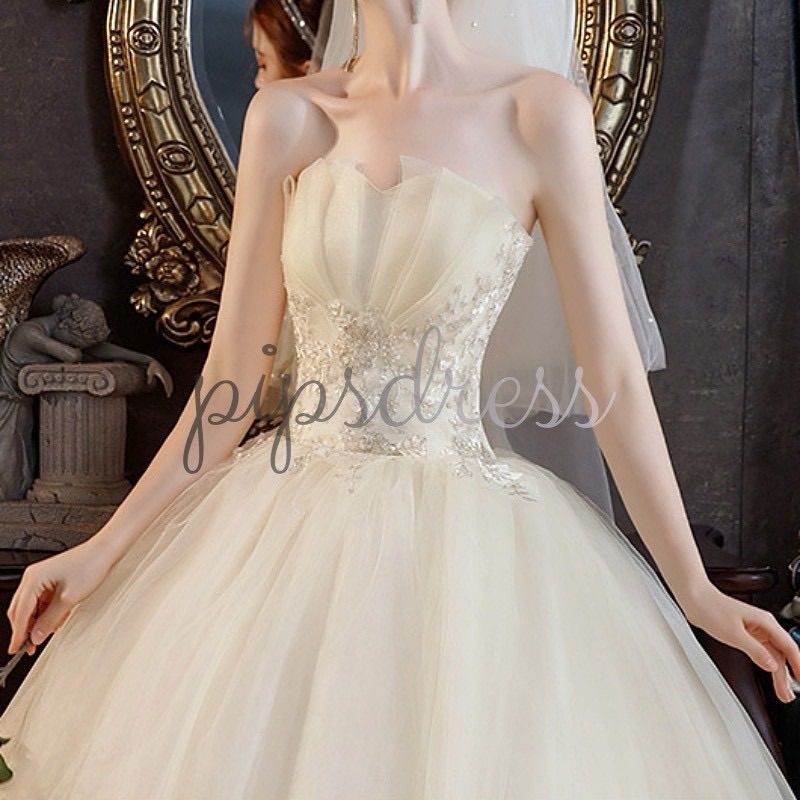 ウェディングドレス M チュール ロングドレス 刺繍 花嫁 結婚式 披露宴