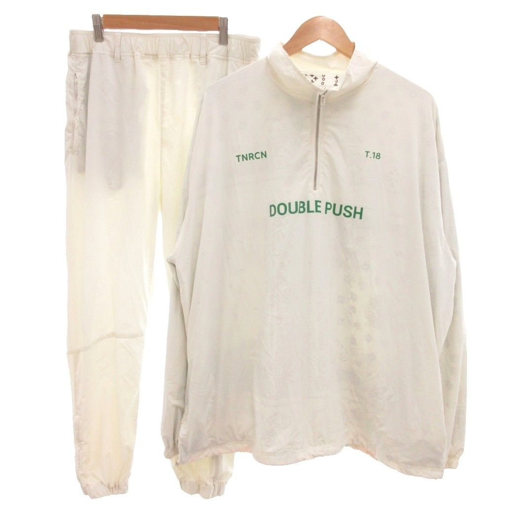 タインダブルプッシュ TAIN DOUBLE PUSH TNRCN セットアップ プルオーバー イージーパンツ ハーフジップ ナイロン XL 白 ホワイト NU GY17