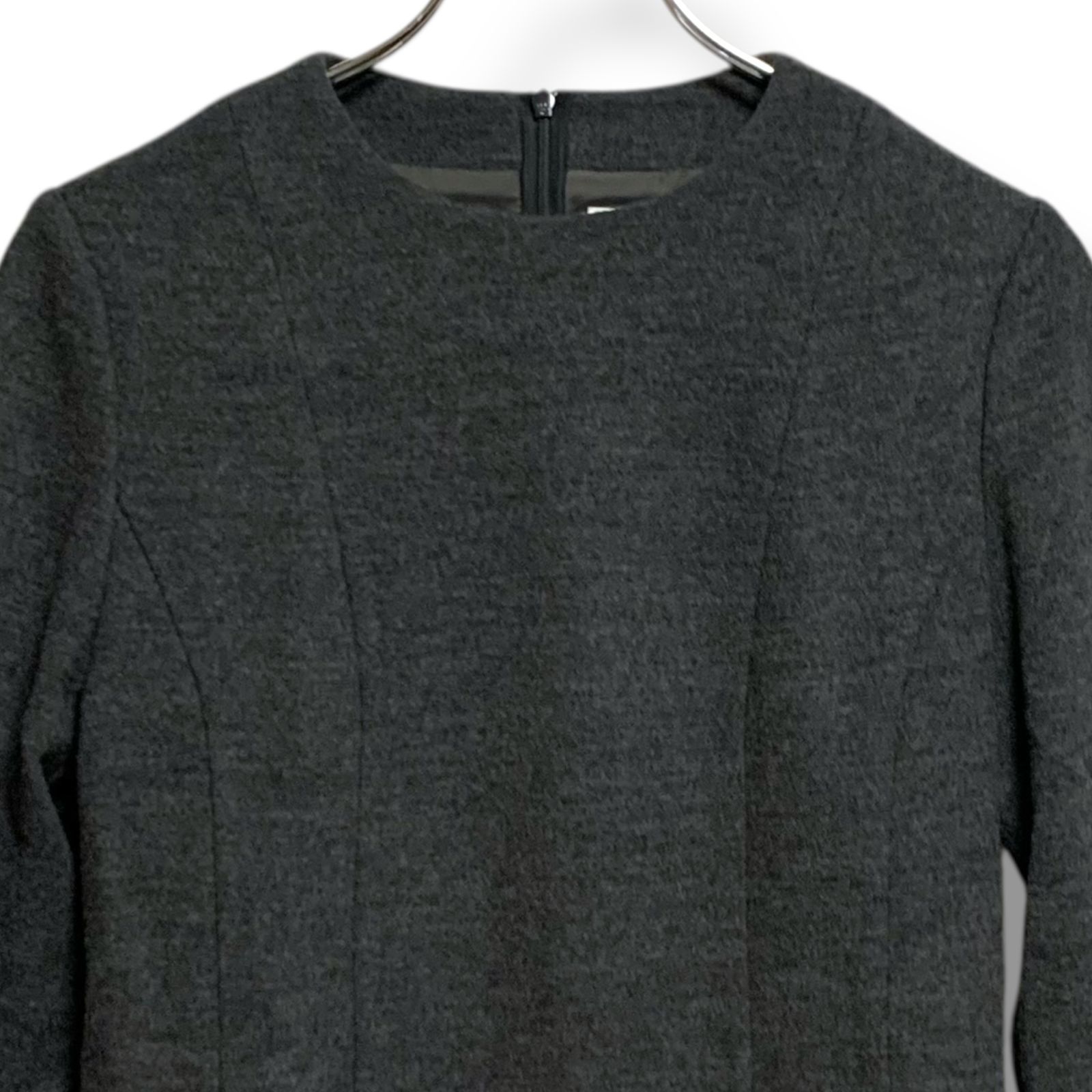 HANAE MORI ハナエモリ チャコールグレー ニットワンピース 長袖 毛100