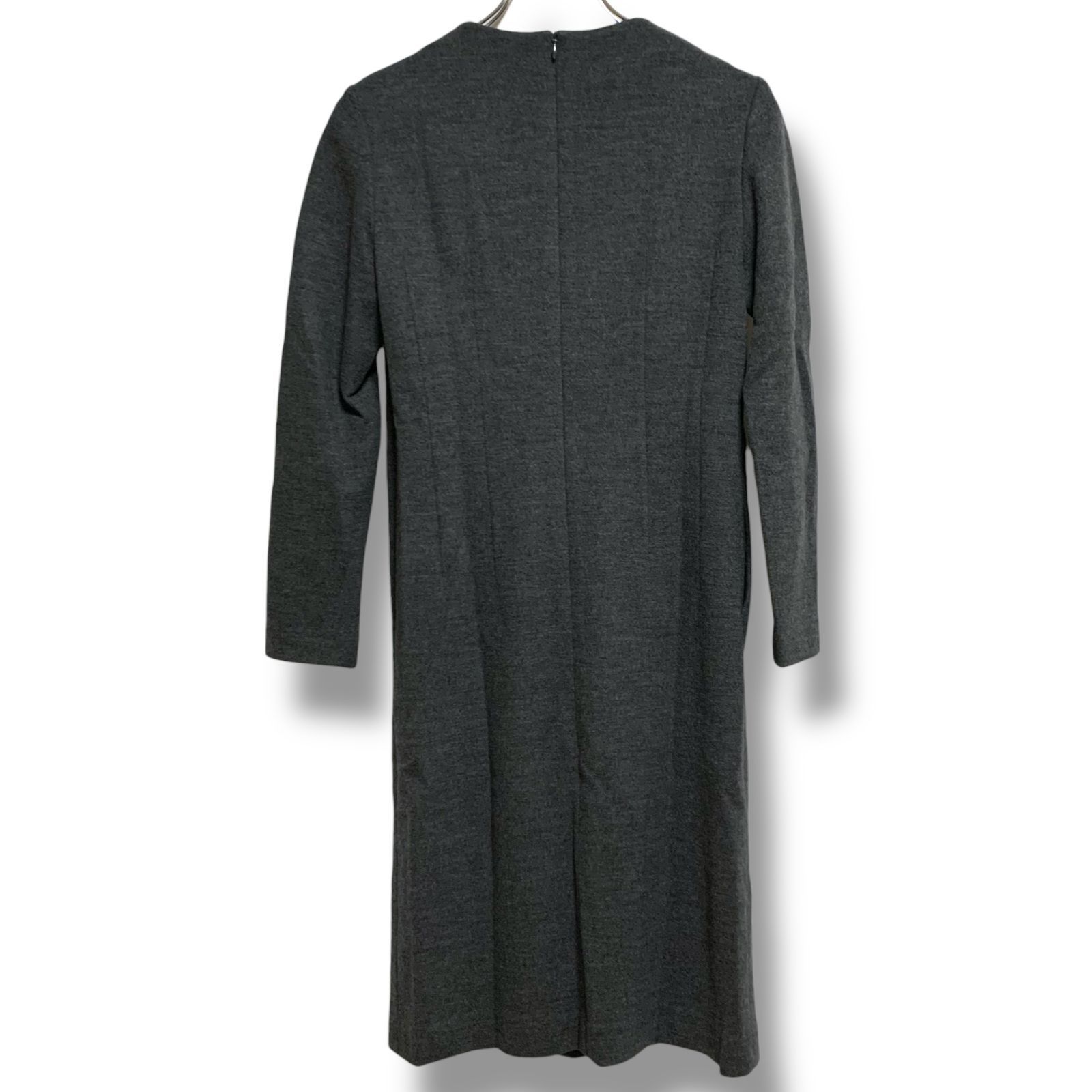 HANAE MORI ハナエモリ チャコールグレー ニットワンピース 長袖 毛100