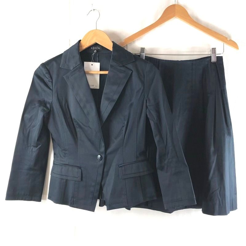 エポカ Epoca セットアップ ジャケットスカート 絹混 ステッチデザイン フ スカート ブラック 38サイズ 866956