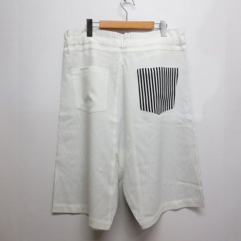 ミーイッセイミヤケ me ISSEY MIYAKE クロップド サルエル パンツ オフホワイト 白×黒 MI61FF411 ストライプ柄