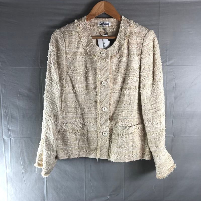 サンバラール Sanbalard セットアップ ジャケット スカート スーツ ツイード デザインボタン 綿 肩パッド 裏地付き ベージュ 15サイズ 977640