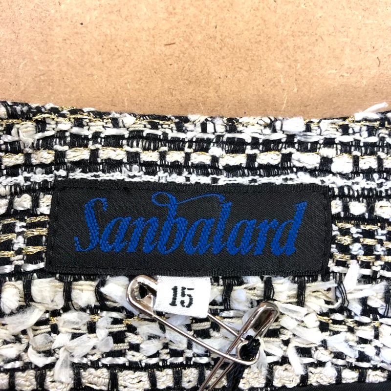 サンバラール Sanbalard セットアップ ジャケット スカート スーツ ツイード デザインボタン 綿 肩パッド 裏地付き 黒 白 15サイズ 977641 MAAHADDERANG_COM