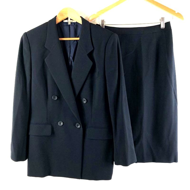 アクアスキュータム Aquascutum セットアップ ジャケットスカート 毛100％ ブラック 11-13サイズ 977655