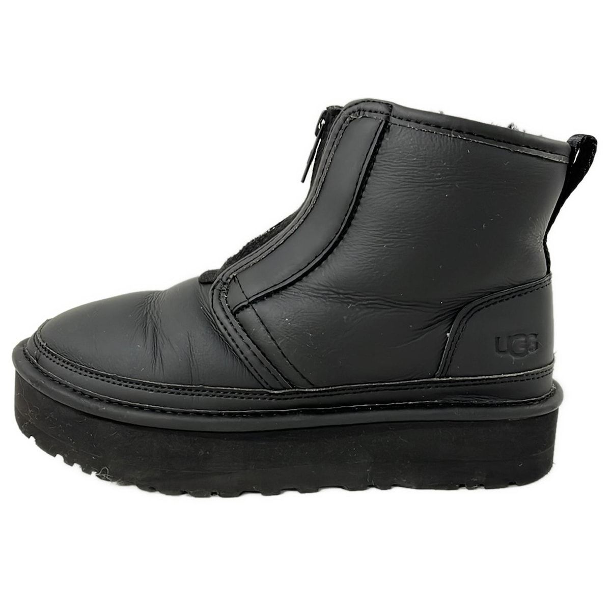 UGG アグ ショートブーツ 24 レディース ニューメル プラットフォーム ジップ 1120731 黒 ムートン