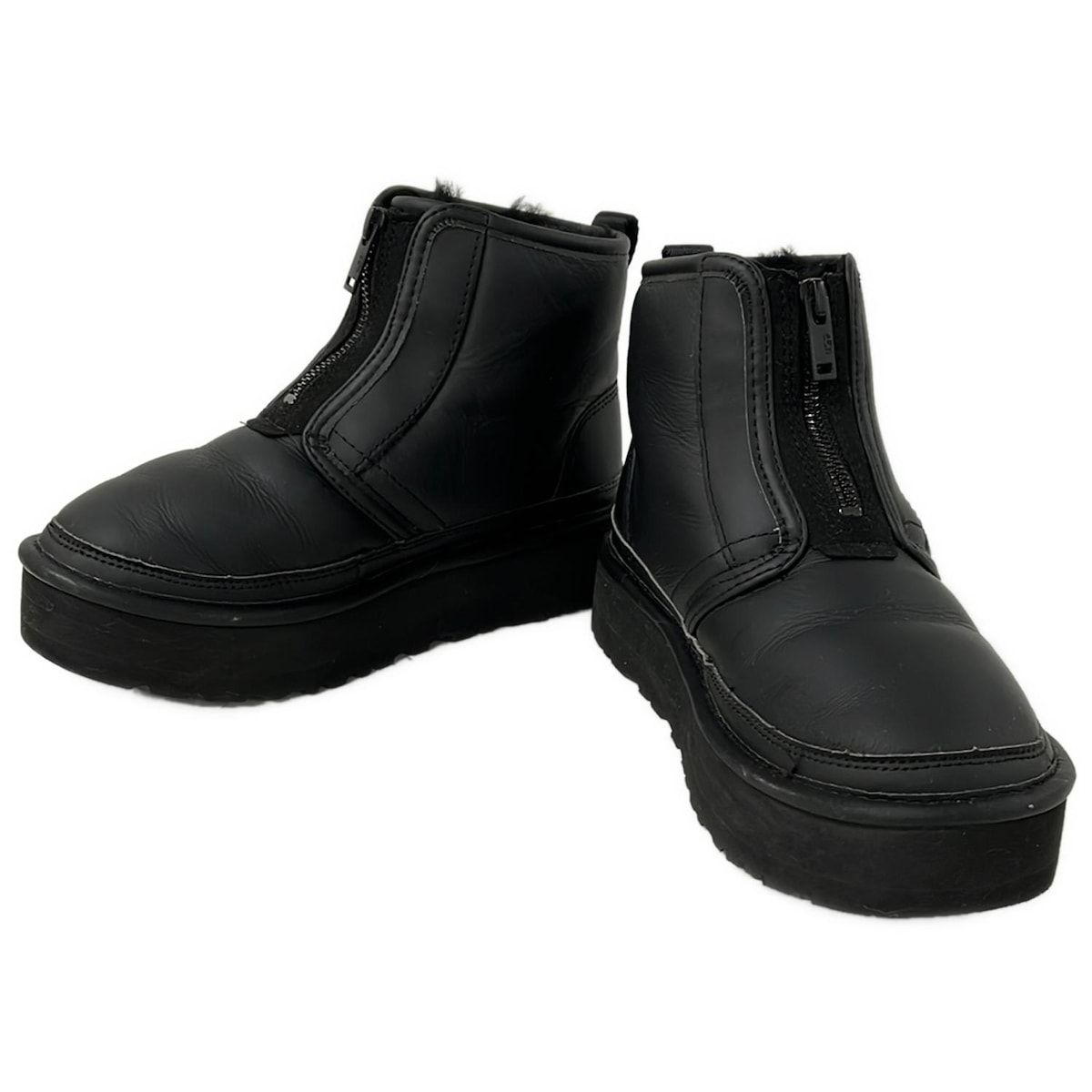 UGG アグ ショートブーツ 24 レディース ニューメル プラットフォーム ジップ 1120731 黒 ムートン