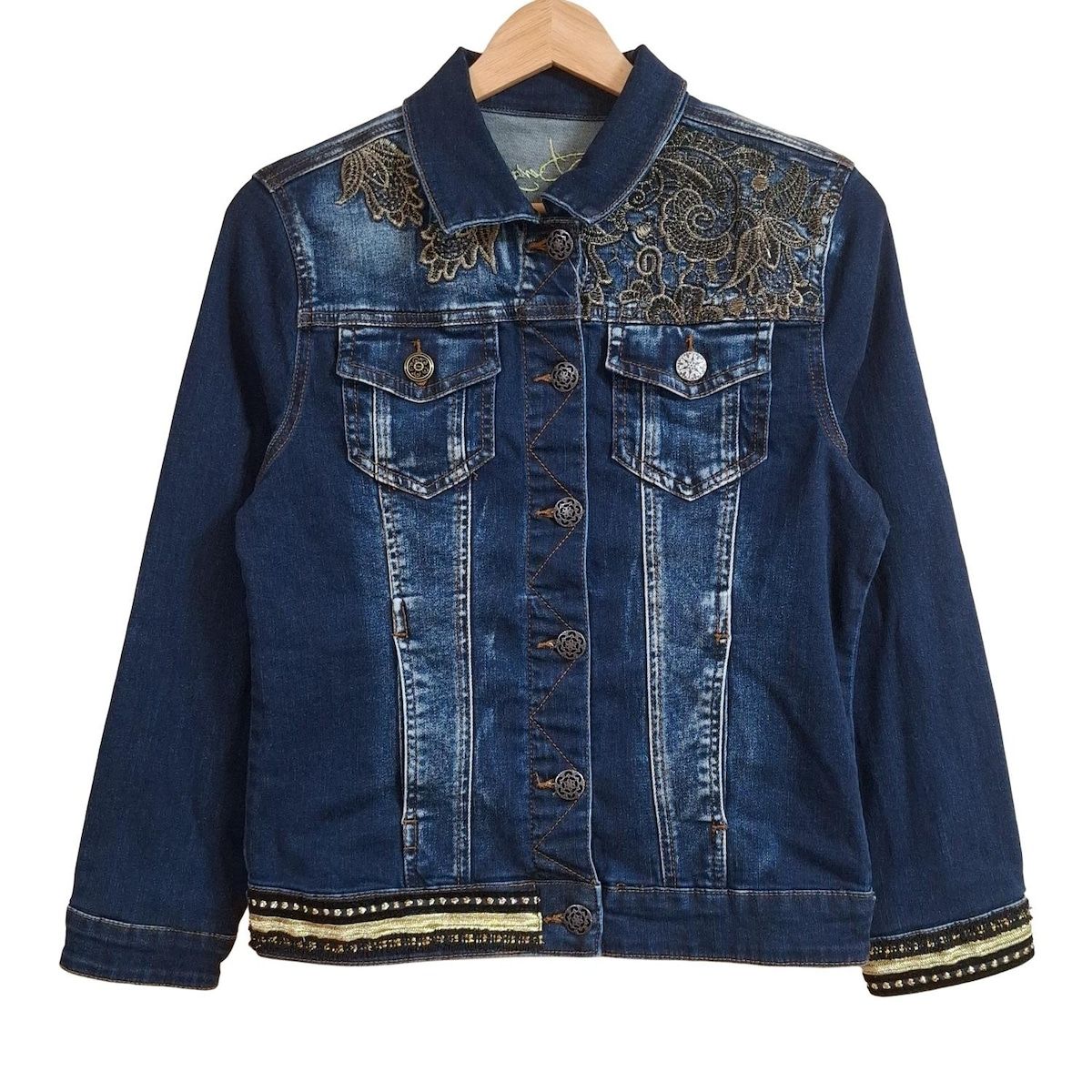 デシグアル Desigual Gジャン サイズ38 L ライトブルー×ネイビー×マルチ レディース 春・秋物/Disney/スパンコール ジャケット DESIGUAL - Desigual(デシグアル) Gジャン サイズ38 L レディース