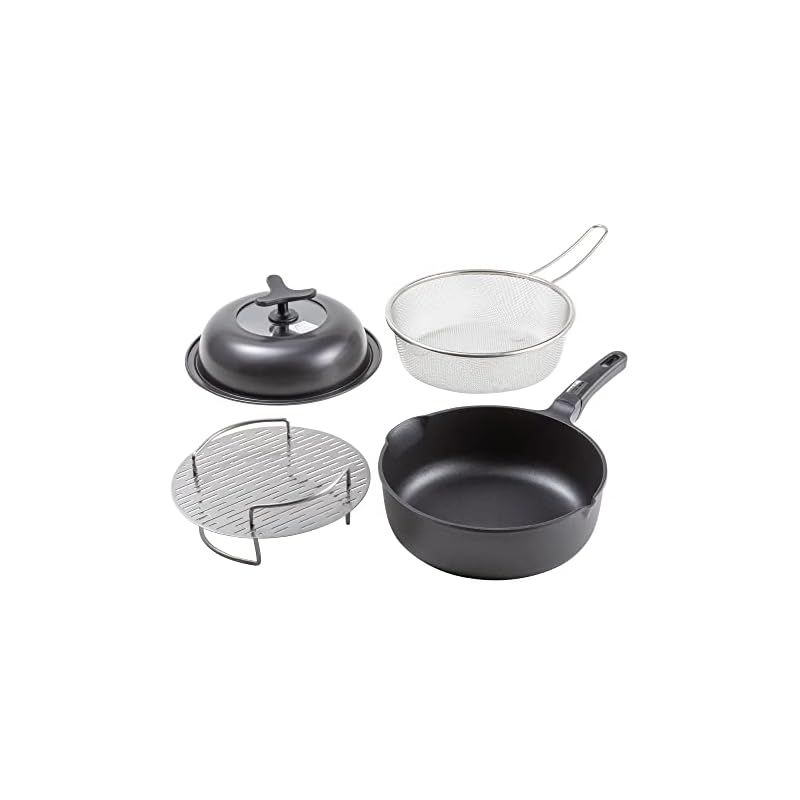 貝印 KAI 深型 マルチ フライパン 24cm ガス火 IH対応 ドーム型 フライパンカバー 2段 調理 蒸し皿 湯切り すくい ザル 4点 セット 093RC1087