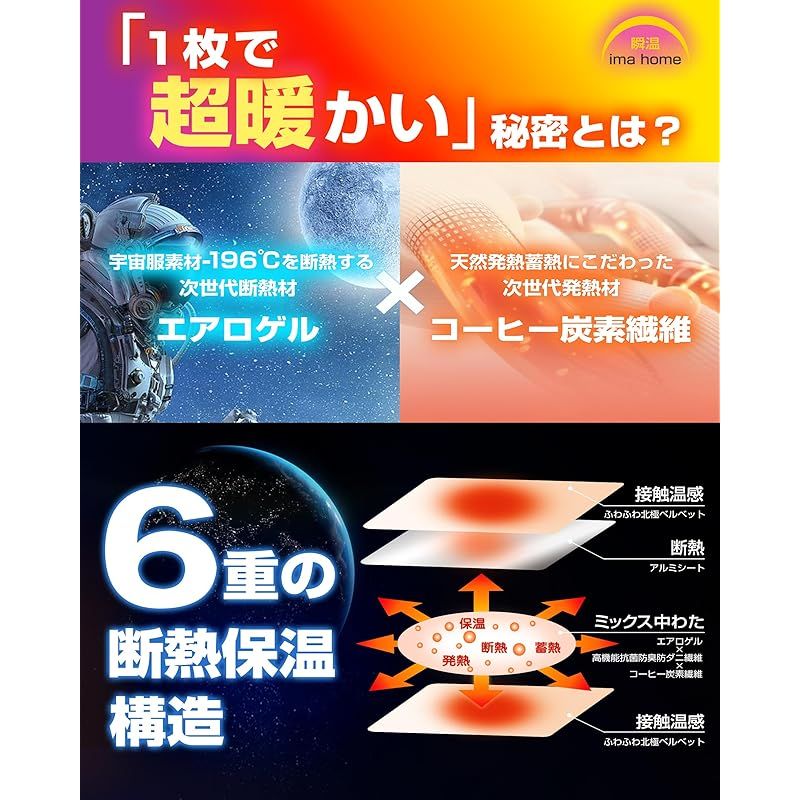 IMA HOME エアロゲル×アルミシートＷ断熱 毛布 ダブル 冬 厚手 2枚合わせ 6重保温 ふわふわ あったか毛布 冬用 3重抗菌防臭防ダニ 吸湿発熱 W静電気防止 暖かい 掛け布団 もこもこ 宇宙服素材 軽量 襟付き 洗える 180×200cm グレー HRDEVELOPMENT_JP