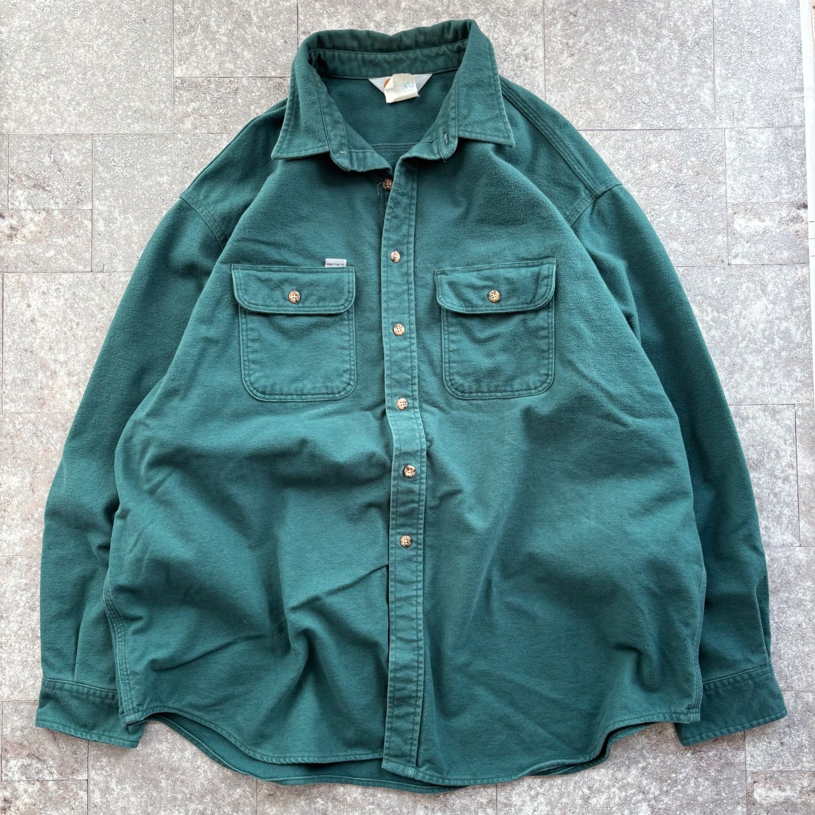 カーハート carhartt 【USA】 長袖シャツ 80s 90s シャモアシャツ 緑 グリーン 古着 3XL