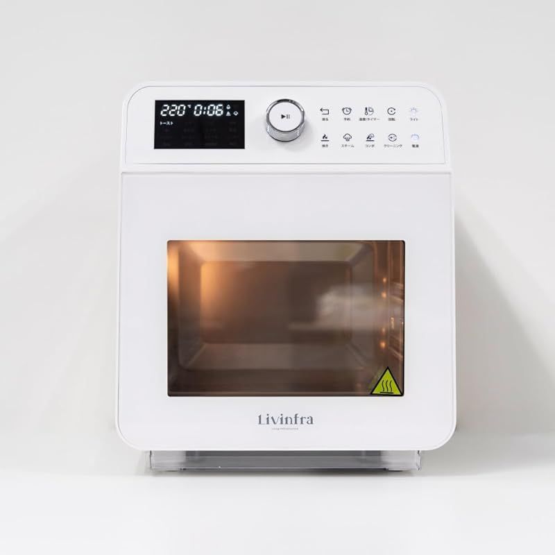 Livinfra ノンフライヤー フライヤー お手入れ簡単|15L大容量|360°回転機能|プリセット16種|高温スチーム自動清浄 衛生 蒸し 焼き 揚げ ホワイト