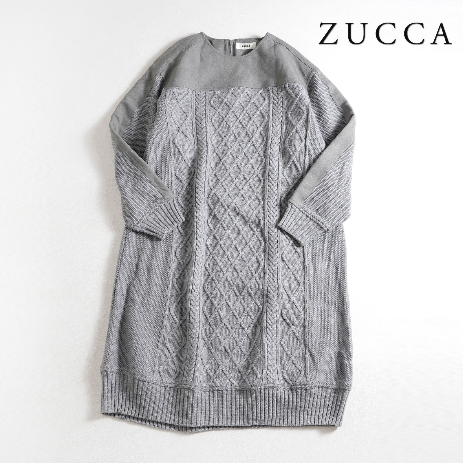 703t*美品 ZUCCA ズッカ ウール混 ケーブル編み 異素材切り替え ニット 
