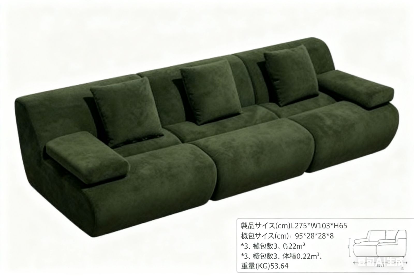 感満載 竹節ソファ 3 シート ペルシャンベロア素材でくつろぎの み