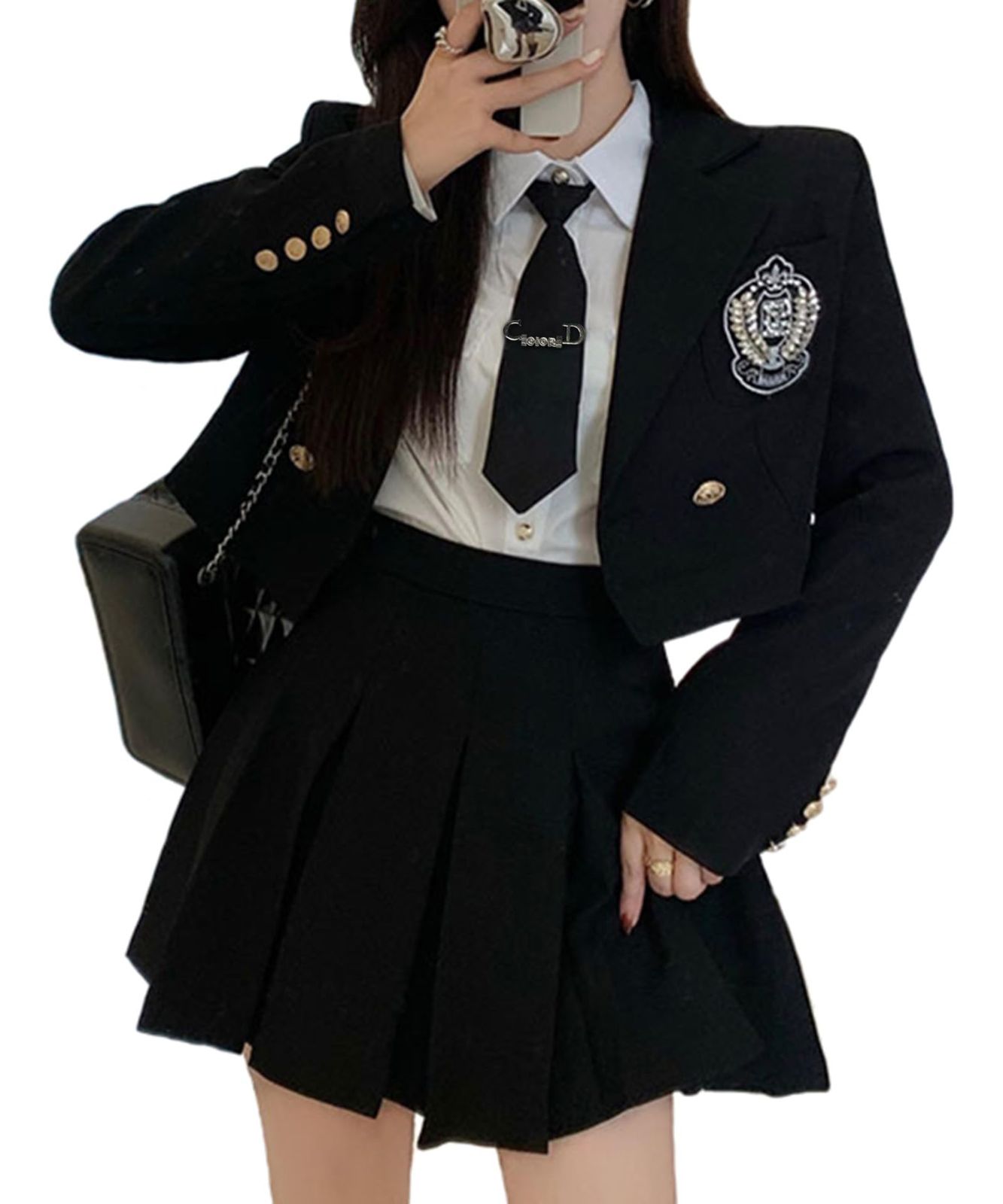 QOOLY 卒業式スーツ 女子高生 制服 コスプレ ロリータ ゴスロリ 衣装 学生服 ブレザー プリーツスカート ネクタイ シャツ 4点セット 女子高校生 女子制服 JK制服 スクール ジャケット スクールスーツ コスチューム 仮装 学園祭 文化祭