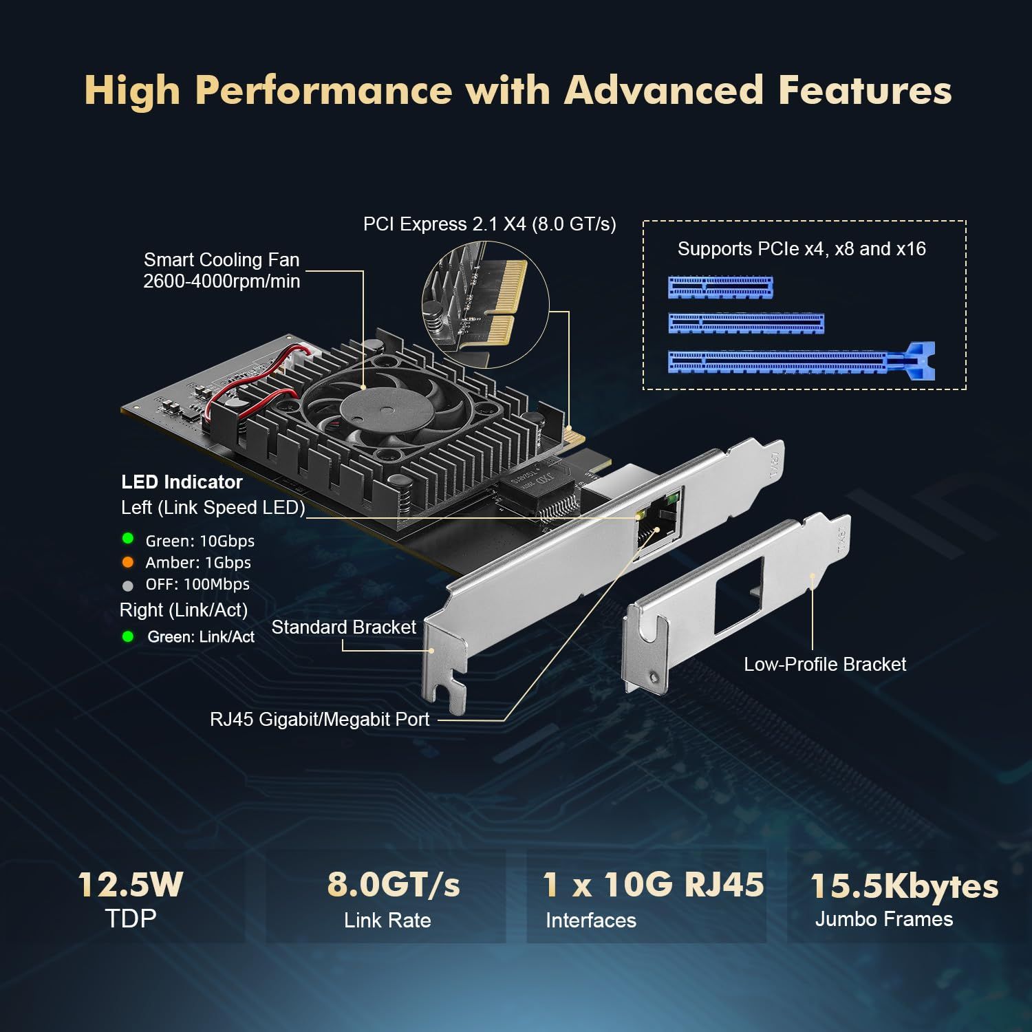 Binardat 10GイーサネットPCIeネットワークアダプタ Intel X540チップLANコントローラ Windows|Linux用10G|1G|100MbpsイーサネットRJ45 NICカード VETTDRUCK_DE