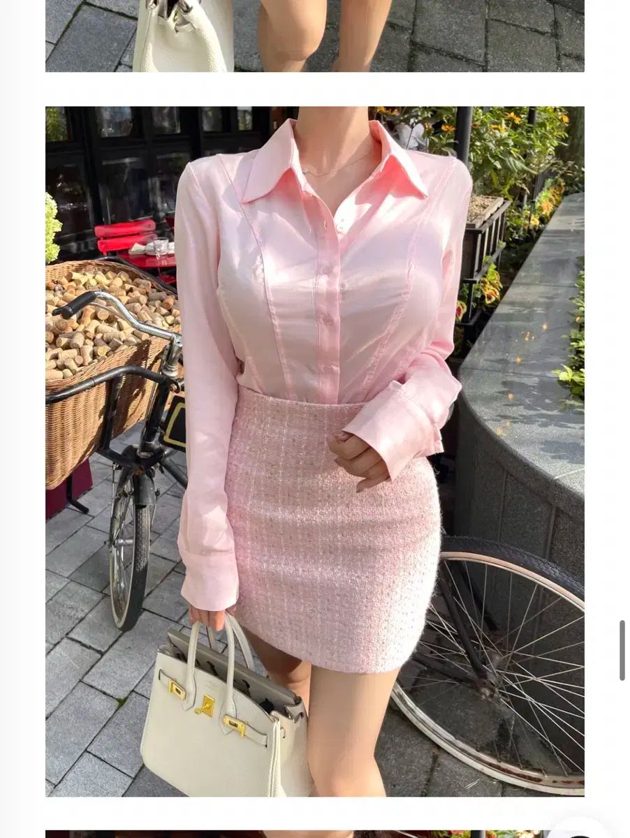 ピンク シャツ ツイード ミニ スカート セットアップ